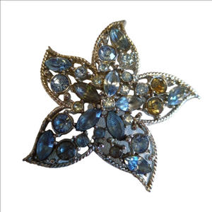 Vtg SARAH COVENTRY Blue Glass Rhinestone Starfish Flower Pin Brooch
